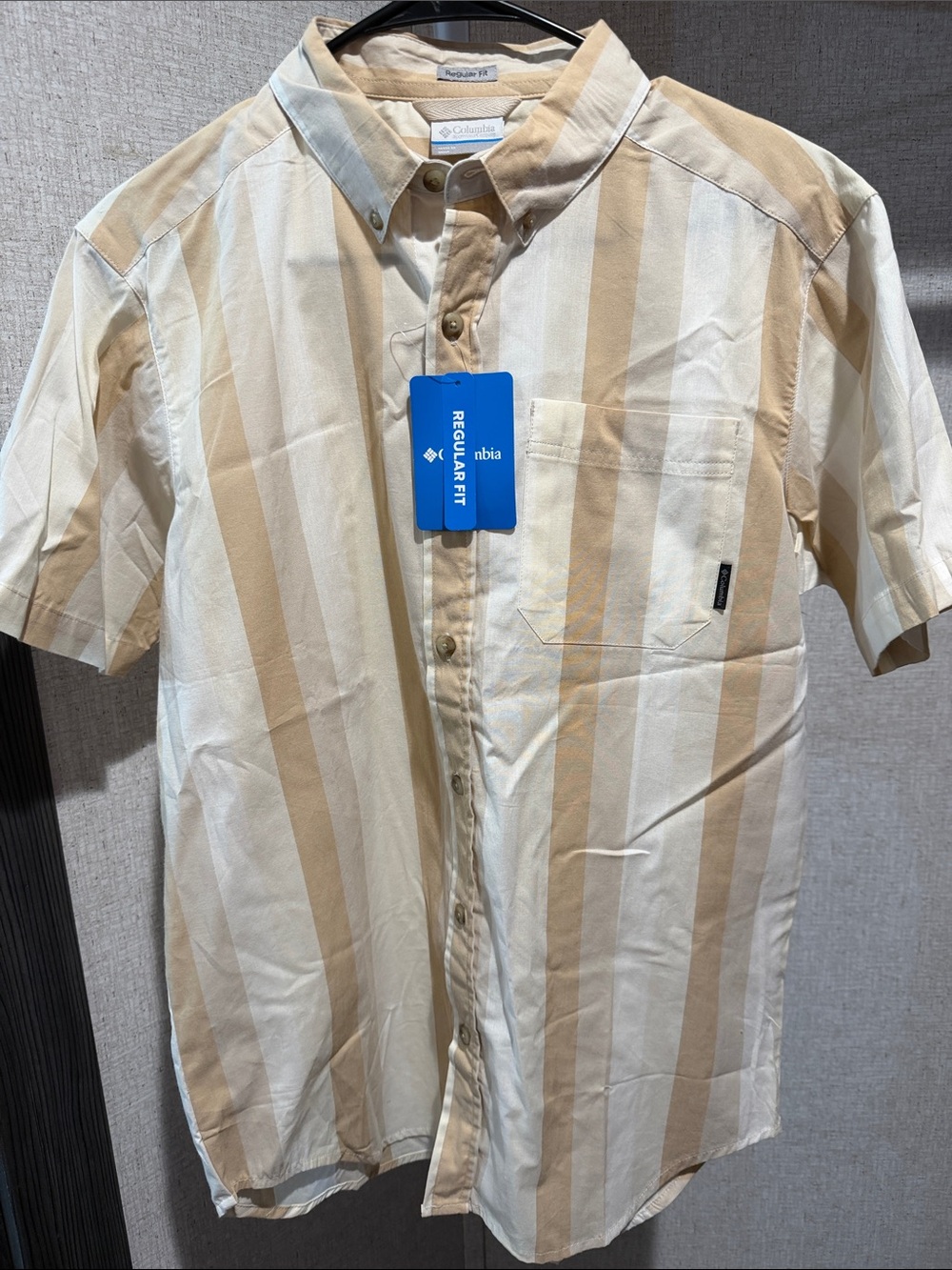 NWT Columbia Mens Rapid Rivers Short Sleeve Striped Shirt Tan White